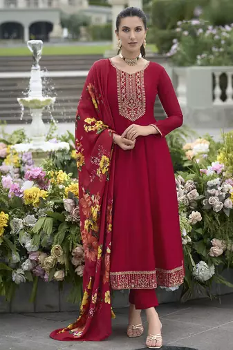 Maroon color vichitra silk heavy graceful stitched salwar kameez