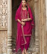 Pink color ceremonial wear beautiful designer viscose silk dhoti style suit