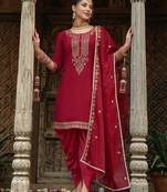 Maroon color ceremonial wear beautiful designer viscose silk dhoti style suit