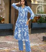 Floral Printed Shirt Collar A-Line Kurta With Pyjama