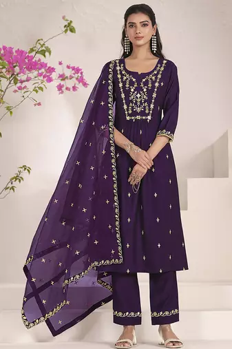 Purple color viscose fabric resham embroidered readymade salwar suit