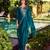 Teal color beautiful ceremonial shimmer silk fabric embroidered girls suit