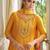 Yellow color beautiful embroidered vichitra silk fabric ceremonial suit