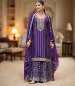 Violet color chinon fabric embroidery work graceful palazzo dress