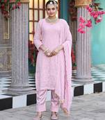Pink color georgette fabric beautiful embroidered free size stitched suit