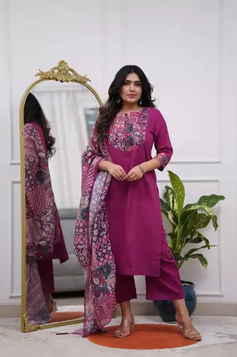 Women's Gorgeous Printed Rayon Fabric Stright Kurta Pant with Dupatta Set