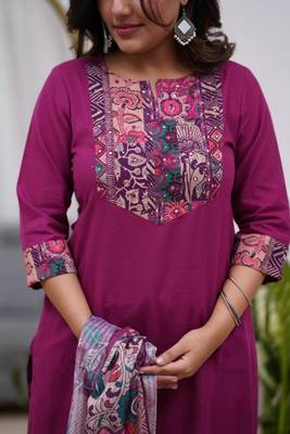 Women's Gorgeous Printed Rayon Stright Kurta Pant with Dupatta Set 2