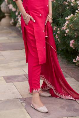 Women's  Embroidery Rayon Slub Stright Kurta Pant with Dupatta Set 5