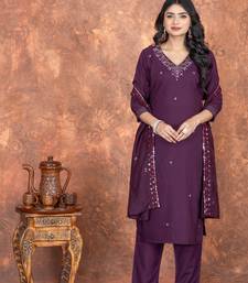 Deep wine roman silk embroidered kurta with pant & chanderi dupatta set