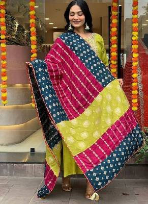 Women's  Embroidery Viscose Chanderi Stright Kurta Pant with Dupatta Set 5
