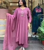 Women's Gorgeous Embroidery Cotton Stright Kurta Pant with Dupatta Set