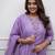 Purple embroidered rayon slub kurta with pant & chanderi cotton dupatta set