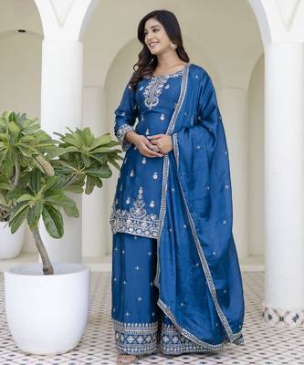 Designer chinon ready to wear kurta plazo dupatta for women 1