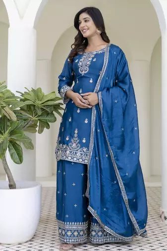 Designer chinon ready to wear kurta plazo dupatta for women