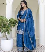 Designer chinon ready to wear kurta plazo dupatta for women