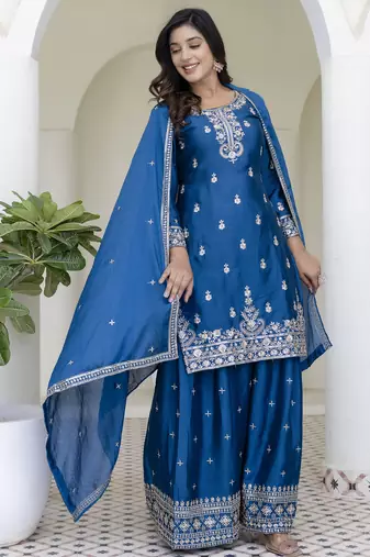 Designer chinon ready to wear kurta plazo dupatta for women