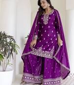 Designer chinon ready to wear kurta plazo dupatta for women