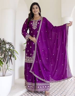 Designer chinon ready to wear kurta plazo dupatta for women 2