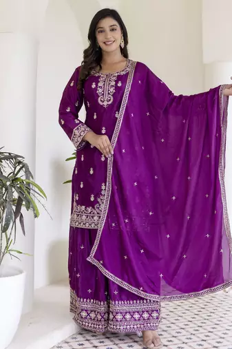 Designer chinon ready to wear kurta plazo dupatta for women
