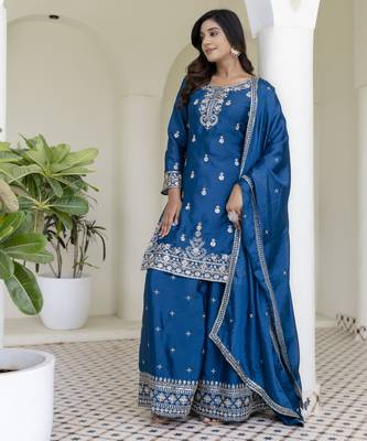 Designer chinon ready to wear kurta plazo dupatta for women 3