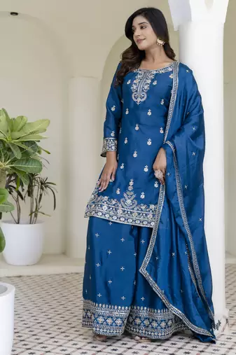 Designer chinon ready to wear kurta plazo dupatta for women