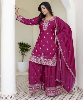  chinon ready to wear kurta plazo dupatta for women 1