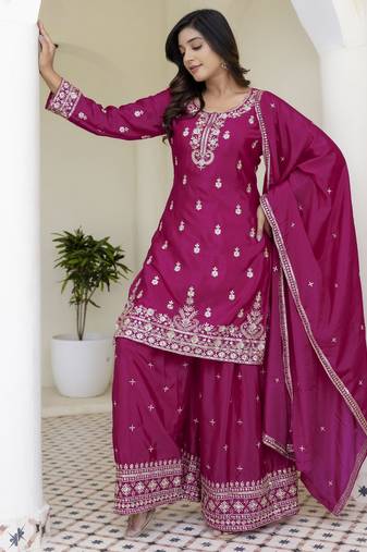 Designer chinon ready to wear kurta plazo dupatta for women