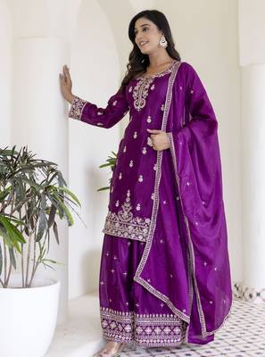 Designer chinon ready to wear kurta plazo dupatta for women 3