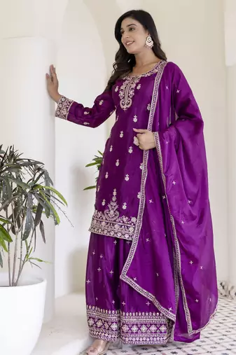 Designer chinon ready to wear kurta plazo dupatta for women