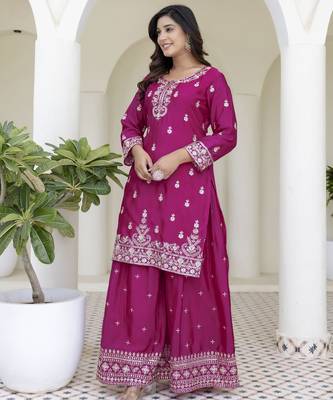  chinon ready to wear kurta plazo dupatta for women 2