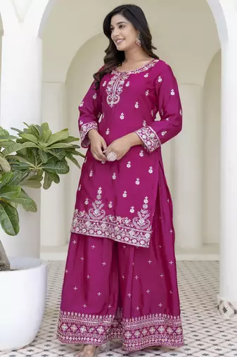 Designer chinon ready to wear kurta plazo dupatta for women