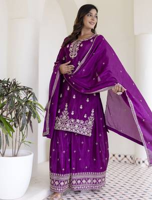Designer chinon ready to wear kurta plazo dupatta for women 4