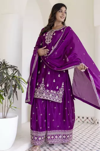 Designer chinon ready to wear kurta plazo dupatta for women