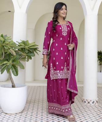  chinon ready to wear kurta plazo dupatta for women 3