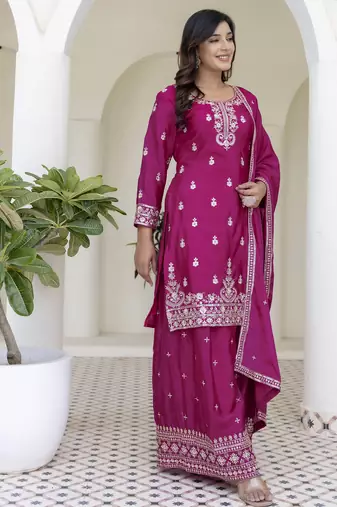 Designer chinon ready to wear kurta plazo dupatta for women