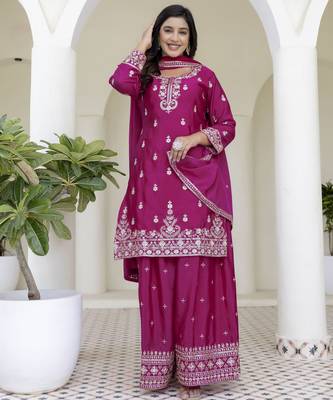  chinon ready to wear kurta plazo dupatta for women 4