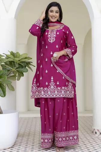 Designer chinon ready to wear kurta plazo dupatta for women