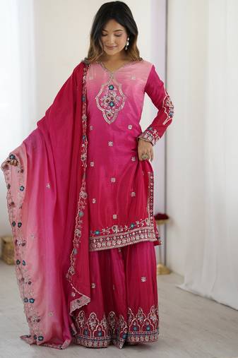 Designer chinon sharara suit dupatta for women