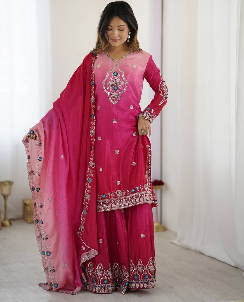 Designer chinon sharara suit dupatta for women