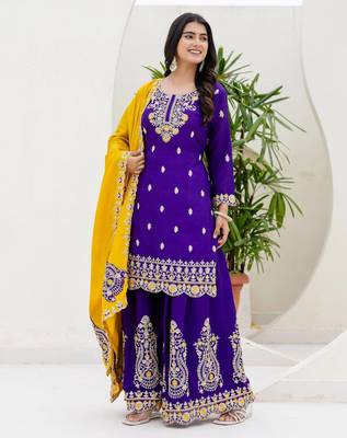 Designer chinon ready to wear kurta plazo dupatta for women 1