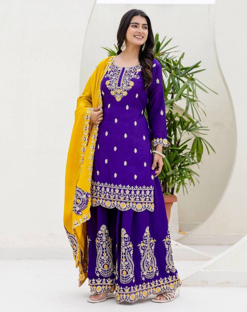 Designer chinon ready to wear kurta plazo dupatta for women