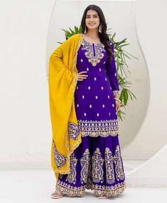 Designer chinon ready to wear kurta plazo dupatta for women 2