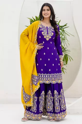 Designer chinon ready to wear kurta plazo dupatta for women