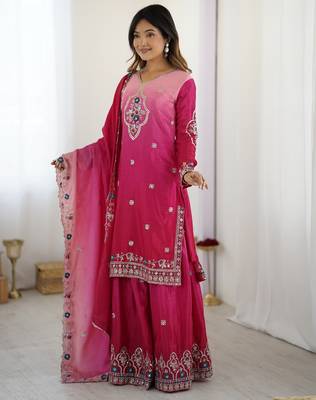 Designer chinon sharara suit dupatta for women 2