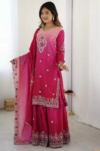 Designer chinon sharara suit dupatta for women