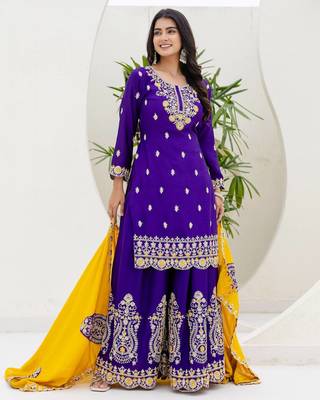 Designer chinon ready to wear kurta plazo dupatta for women 3