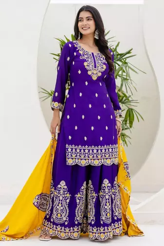 Designer chinon ready to wear kurta plazo dupatta for women
