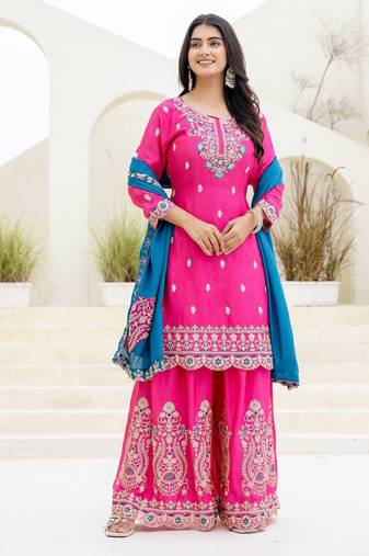 Designer chinon ready to wear kurta plazo dupatta for women