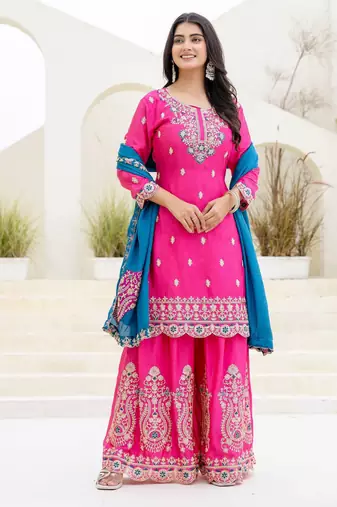 Designer chinon ready to wear kurta plazo dupatta for women