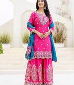 Designer chinon ready to wear kurta plazo dupatta for women